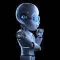 Cute robot with cartoon character think Royalty Free Stock Photo